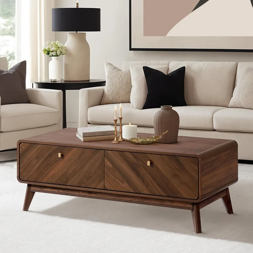 

LuxenHome Coffee Table with Storage, 47 Mid Century Modern Coffee Table, Live Edge Coffee Tables for Living Room, Wooden Center