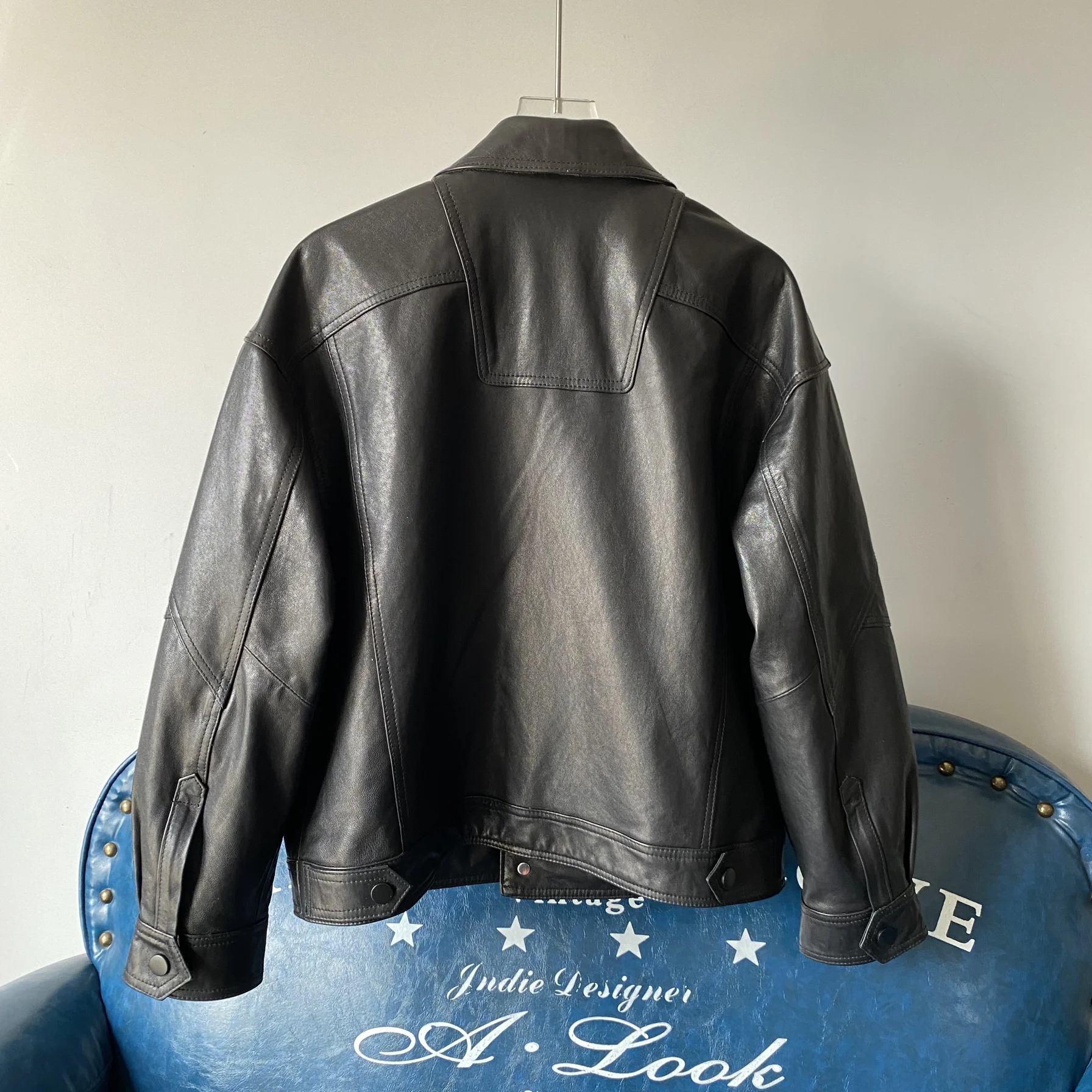 2025年春 レディース 本革 シープスキン レザー ジャケット ロング丈 ターンダウンカラー コート スリム クール オーツサイズ ファッショナブル