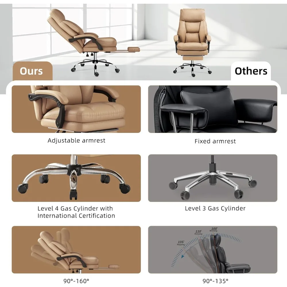 كرسي مكتب منزلي، 90 ° -160 ° كرسي مكتب تنفيذي عالي الظهر بوزن 400 رطل مع مسند للقدمين، مريح ومقاوم للخدش #5