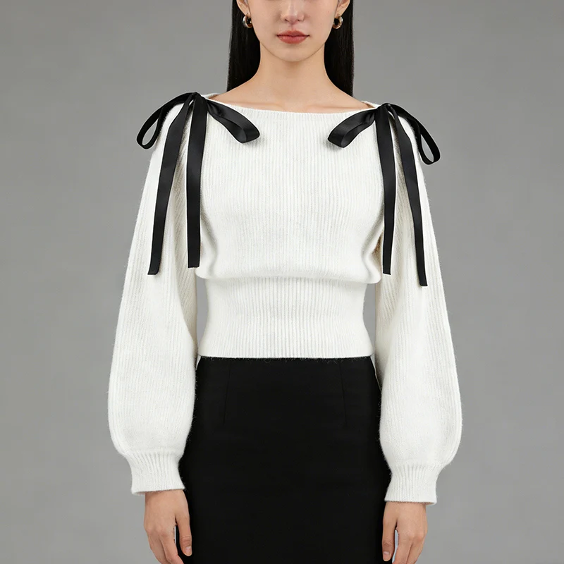 Moda Lace Up Pullover a maniche lunghe Maglieria Anni 2000 Vita estetica Tinta unita High Street Temperamento Maglione pullover casual