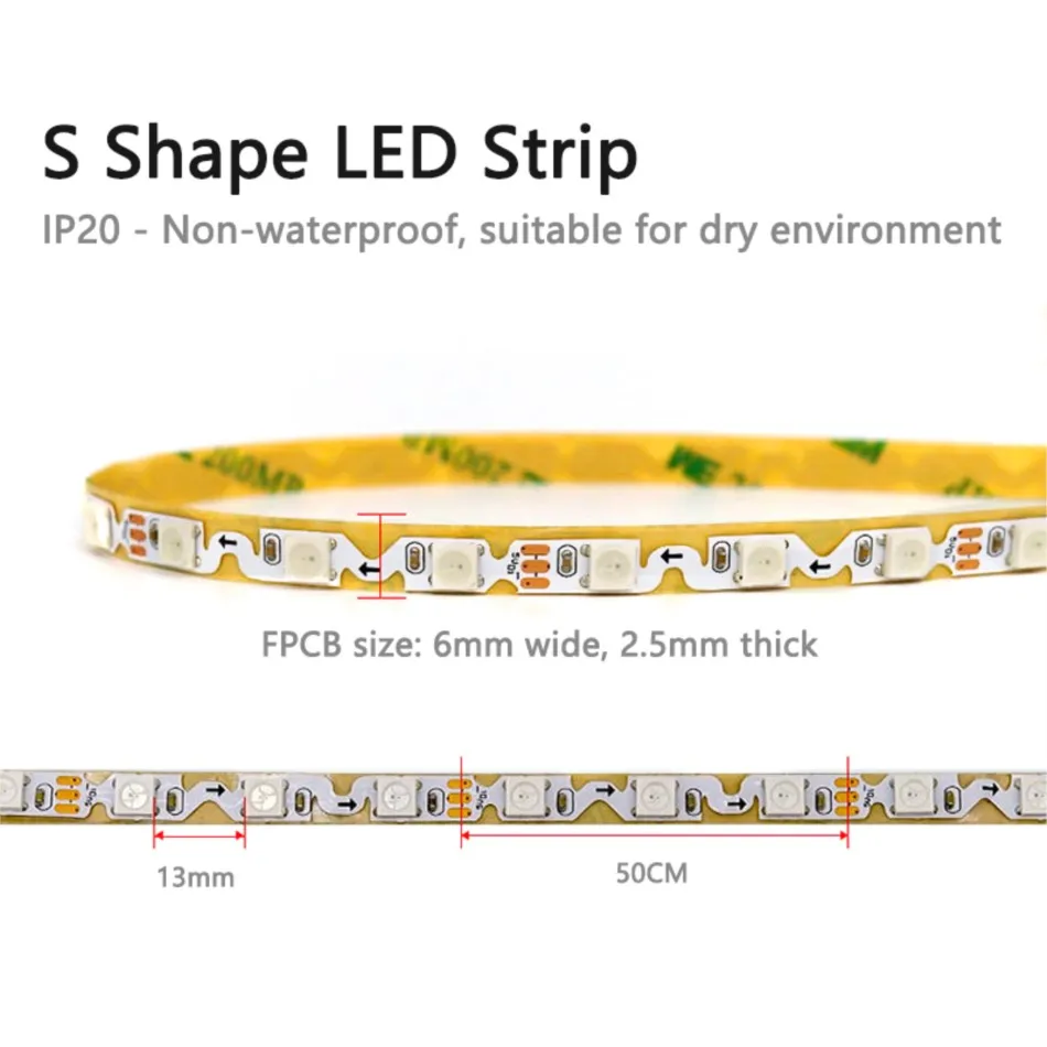 5M wąska 6mm WS2812B DC 5V FPC S-Type 60 Leds/m SMD 5050 RGB Pixel IC gibble pojedynczo adresowalna taśma LED taśma