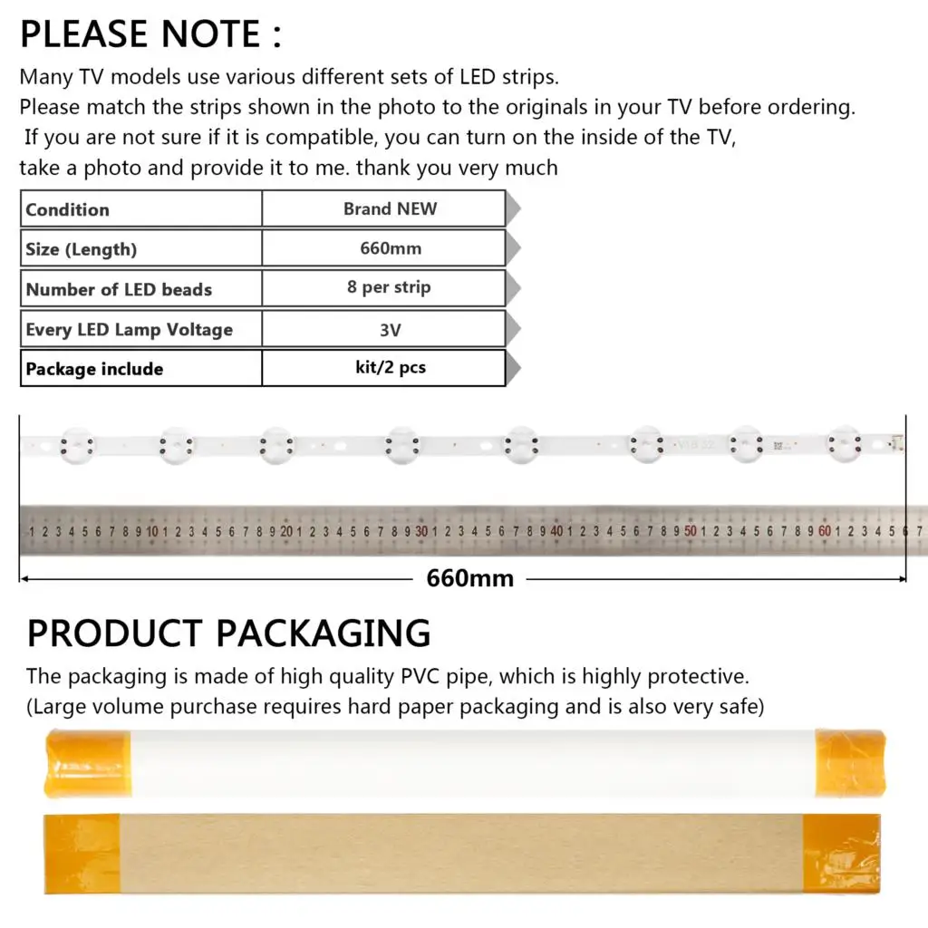 شريط LED لـ LG 32 "TV ، 6916L-2855B ، 32" TV ، V17 ، V18 ، 8LED ، 2855A ، Rev0.0 ، 32LJ510U-ZA ، LC320DXE ، FK ، A2