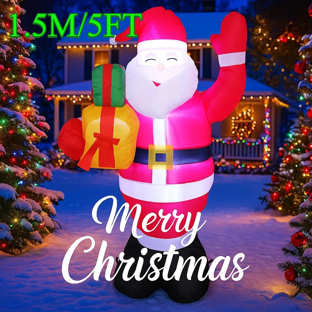 

1,5 м/5 футов Санта-Клаус в подарок, рождественские украшения, домашние надувные игрушки со светодиодной подсветкой, рождественские украшения для двора, товары для декора