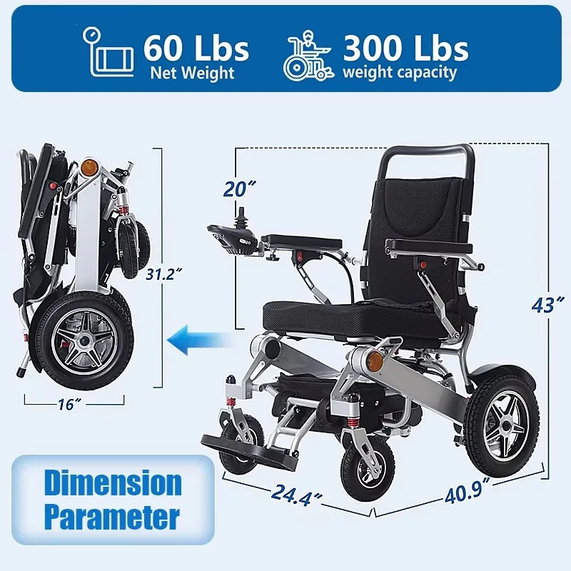 Aluminum Alloy Lightweight Folding Smart Automatic Remote Control Power Electric Wheelchair Foldable for Disabled