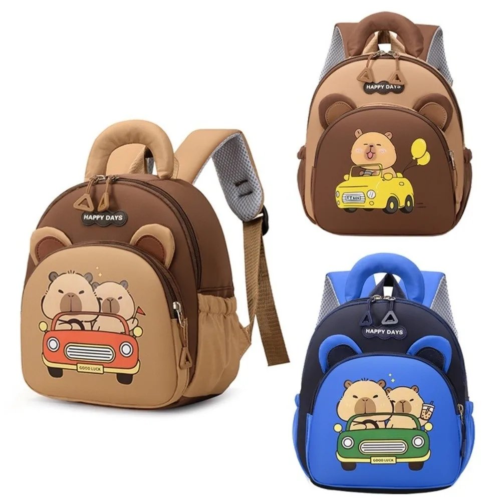 Kawaii Cartoon Capybara Backpack Large Capacity Nylon Capybara School Bag Lightweight Multi-pocket Kindergarten Backpack