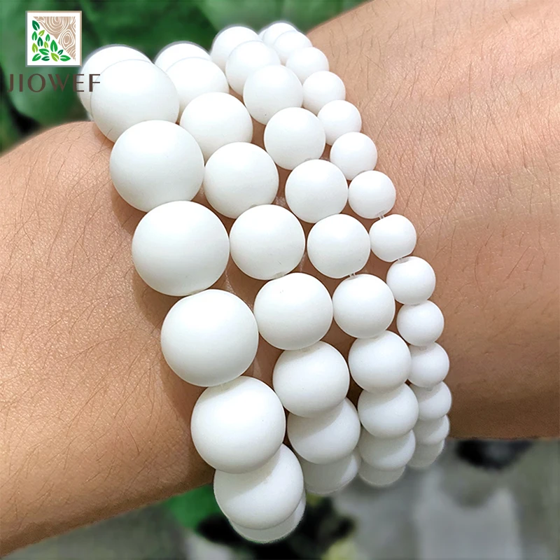 4/6/8/10/12mm Frosted Matte White Quartz Round Spacer Beads DIY Bracelet Earrings Natural Stone for Jewelry Making 15\'\' Strand