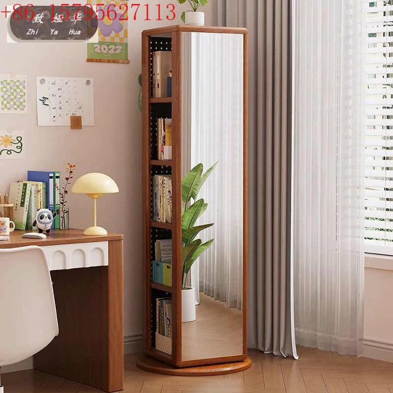 

Бытовая вертикальная книжная полка, полка для гостиной, зеркало в полный рост от пола до потолка, средневековая вращающаяся полная длина из массива дерева