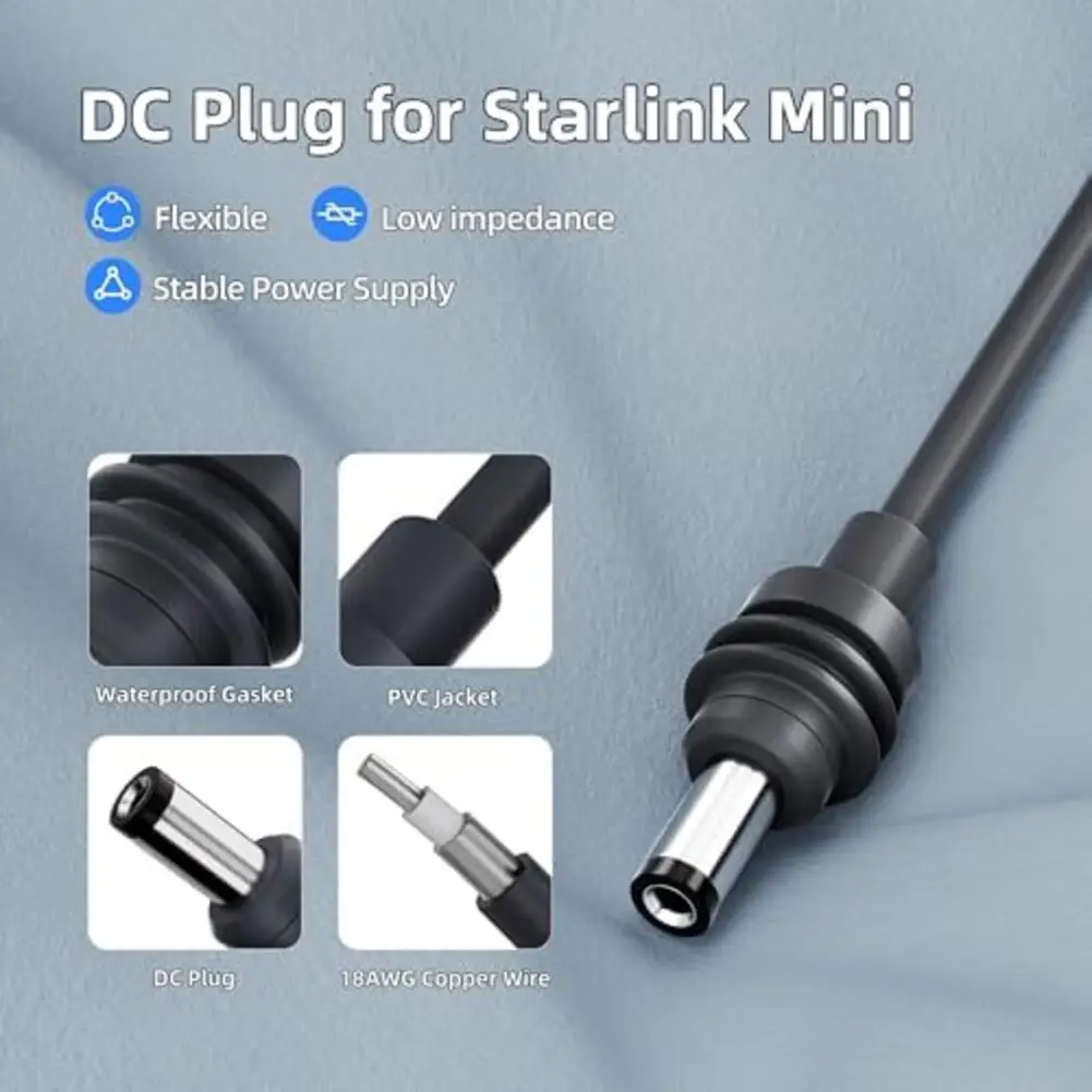 Adapter zasilania Starlink Mini DC 12V, zewnętrzny zasilacz 12V do 30V, adapter do samochodów ciężarowych, kamperów, akumulatorów.