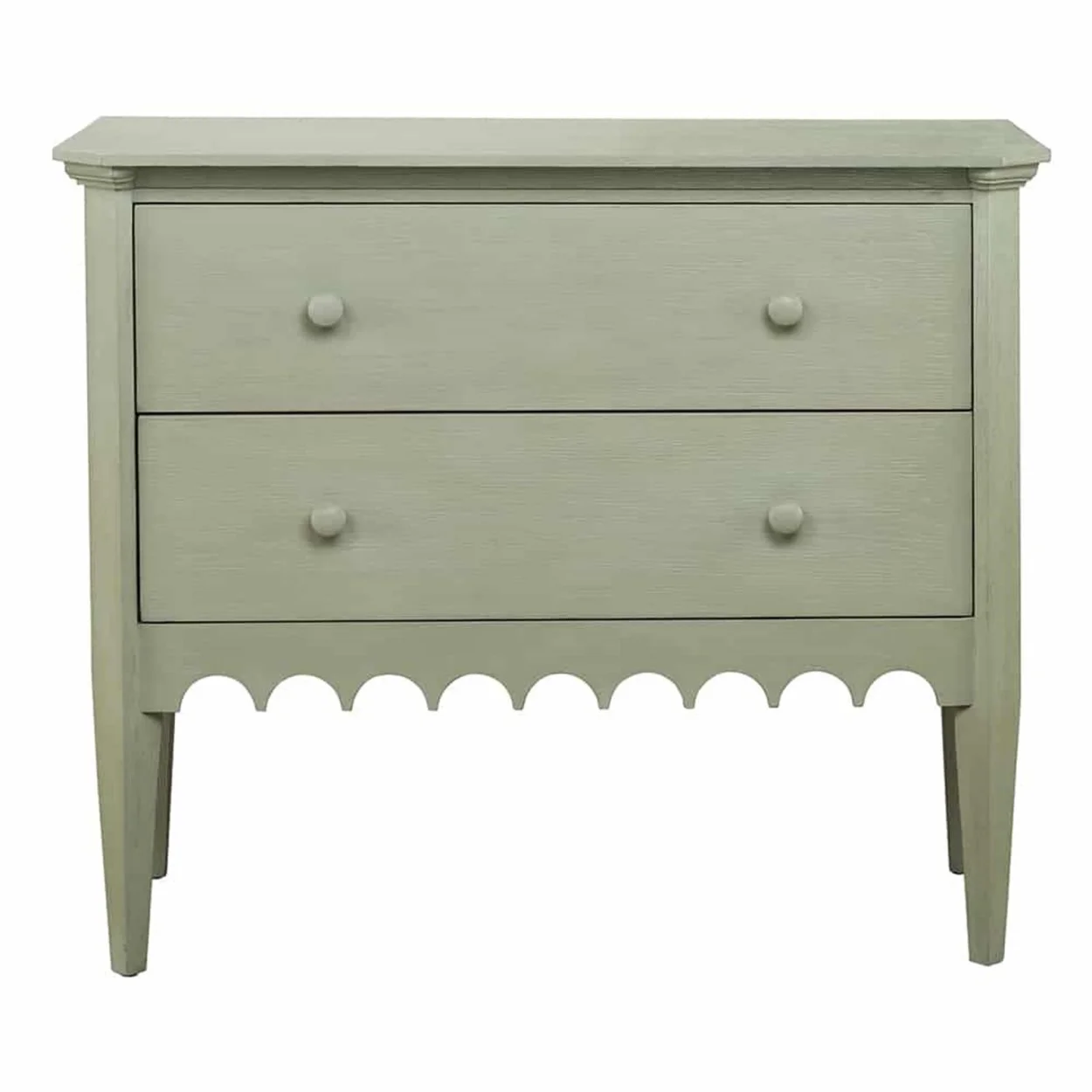 

# Vintage Style Traditional Sage Green 2-Drawer Birch Wood Chest Scalloped Edge Round Knob Bedroom Nightstand for Hotel Use