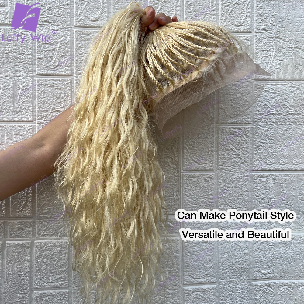 Capelli umani 613 parrucche intrecciate scatola senza nodi treccia parrucca piena del merletto Pre pizzicati capelli del bambino Boho parrucca intrecciata estremità ricci bionde per le donne