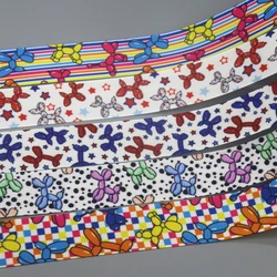 DHK 50yards Balloon Dog Printed Grosgrain Ribbon Accessories Headwear Decoration Collar DIY Sewing Craft S2435