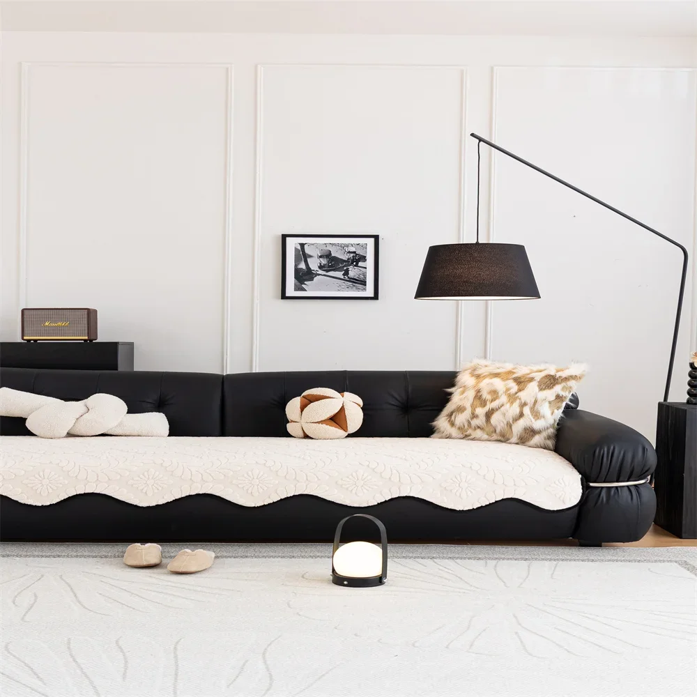 Vintage High-End Gerade Sofakissen Herbst und Winter Plüsch Leder Sofa Spezialkissen Feste Anti-Rutsch-Abdeckung Bezug Tuch