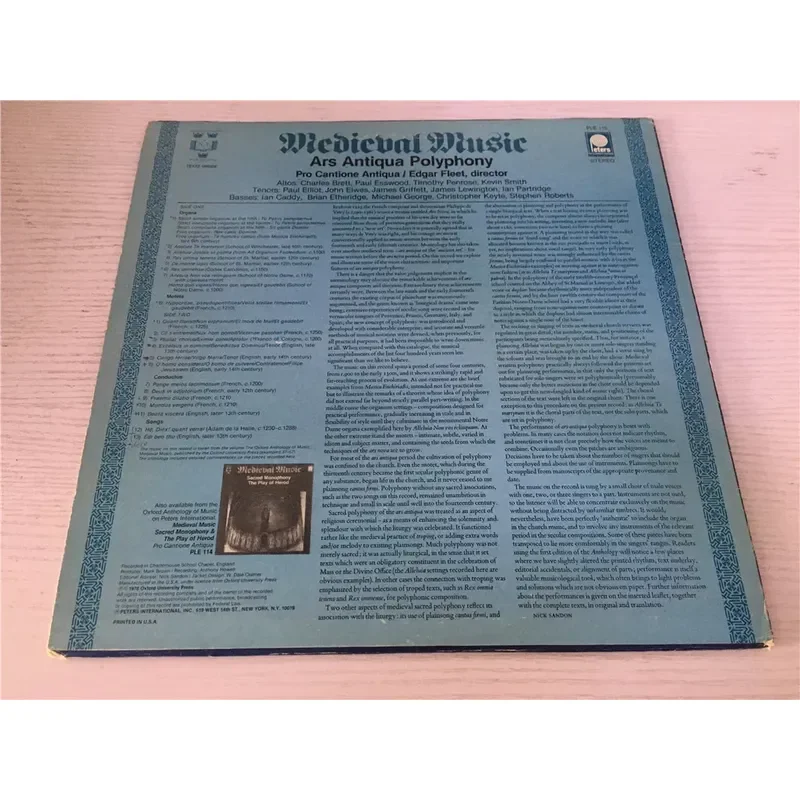MEDIEVAL MUSIC ARS ANTIQUA Polyphony LP - alternate angle