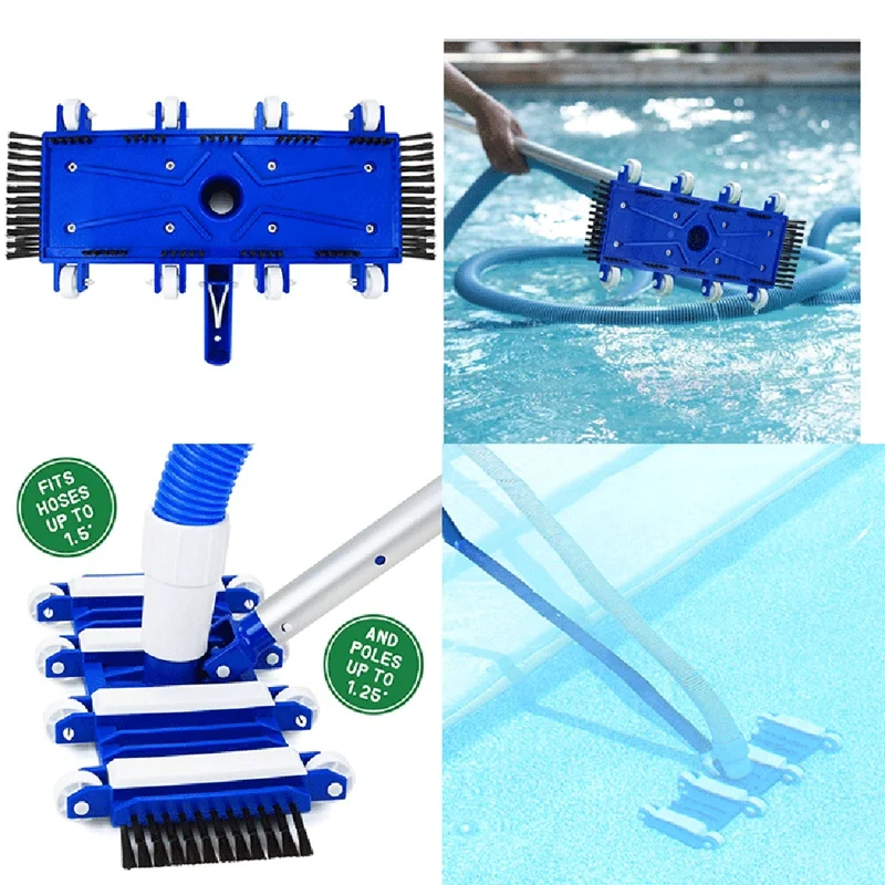 Swimming Pool Vacuum Head With Side Brush Wheel Wall Floor Fish Pond Swimming Pool Floor Cleaning Tool Supplies Summer