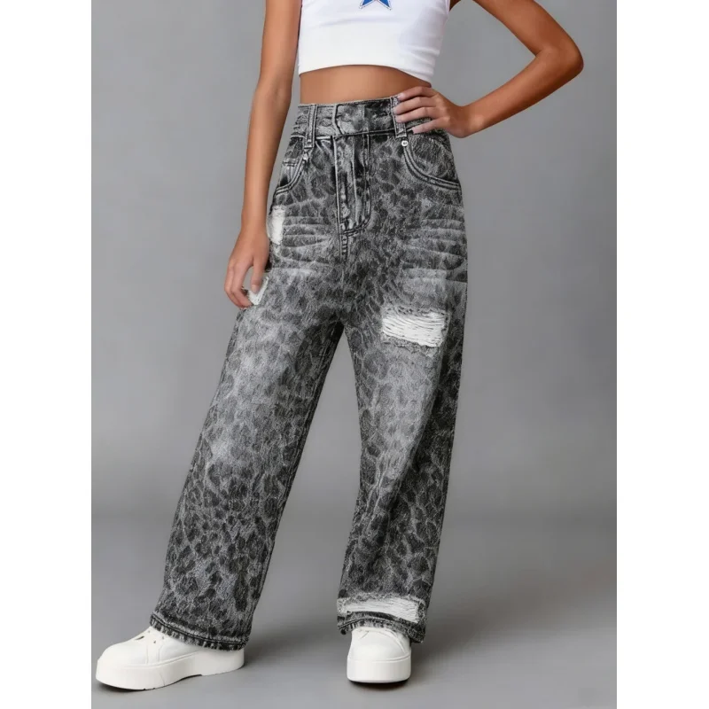 

New Product in 2025, Old Washed Loose Wide-leg Imitation Jeans