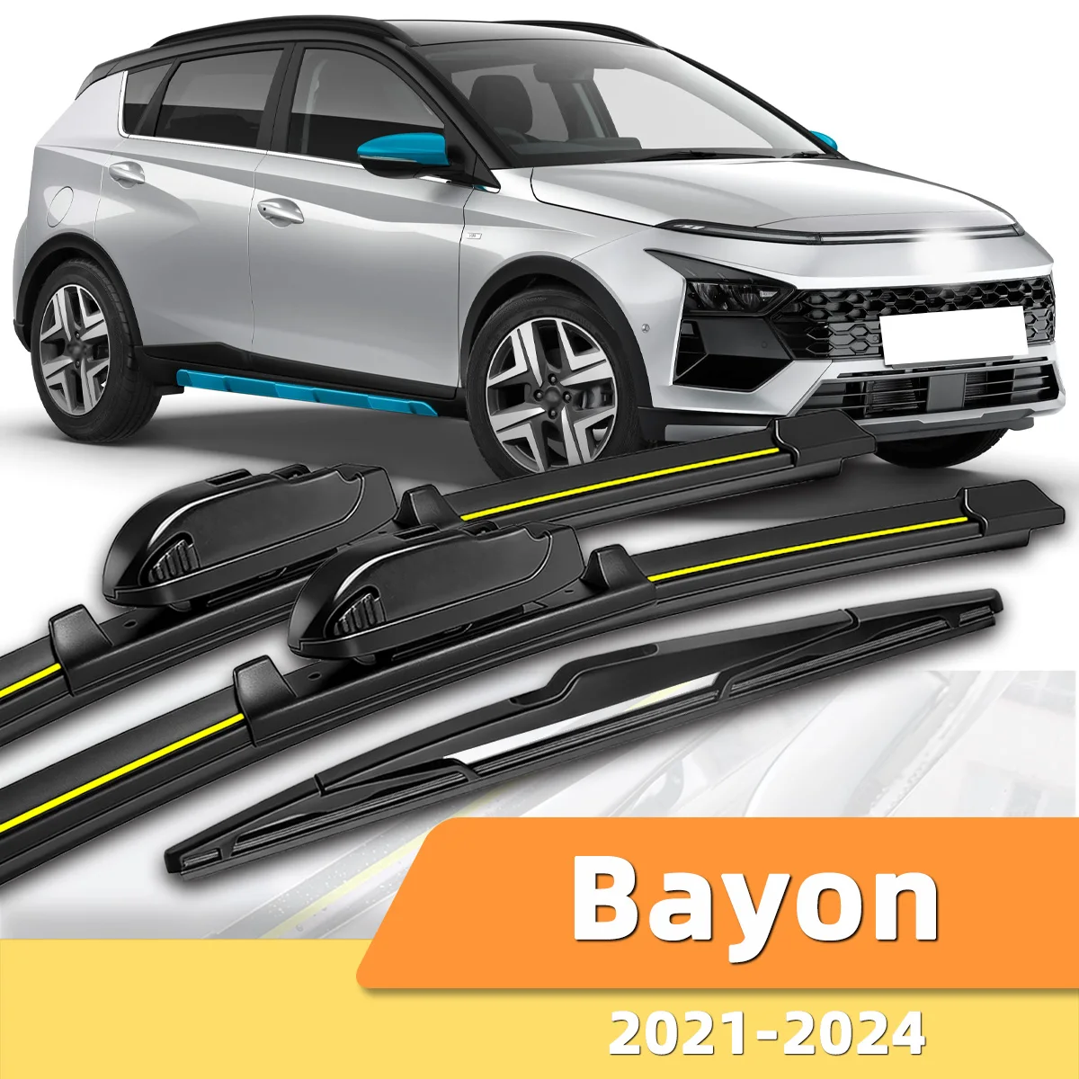 Geeignet für Hyundai Bayon 2021-2024 Front- und Heckscheibenwischer, langlebiges Zubehör für Autoscheiben 2022 2023 2024.