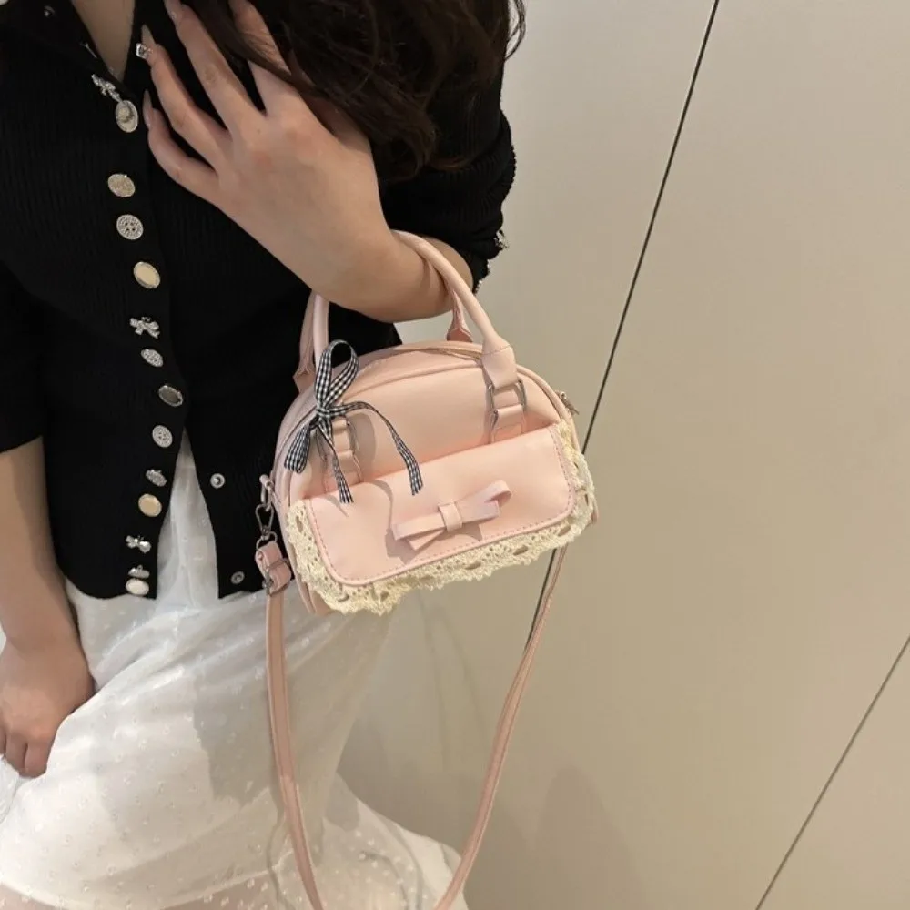 موضة بولي Leather الجلود بوسطن حقيبة يد سستة شريطة من الدانتيل Crossbody البولينج حقيبة الكورية نمط متعدد الوظائف القوس حقيبة كتف المرأة #4