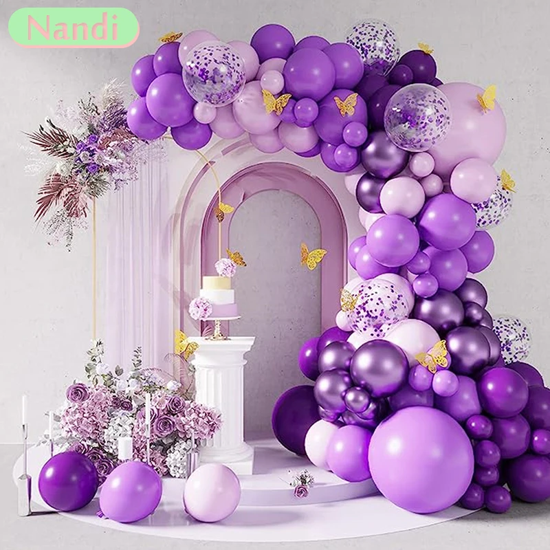 

Pastel Metallic Confetti Purple Balloon Garland Arch Kit White Wedding Birthday Party Ballon Set Baby Shower Supplies Decoration