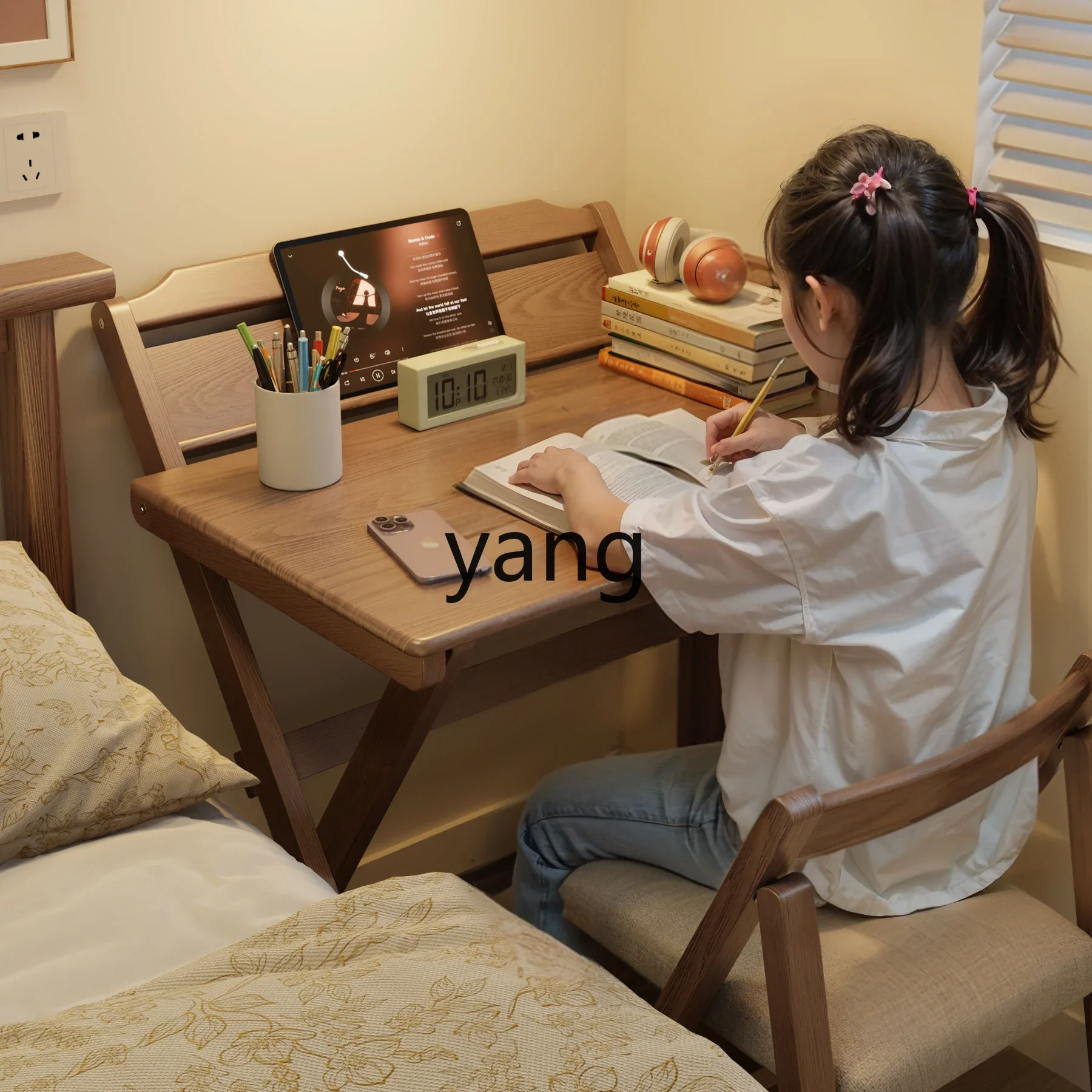 Lmm solid wood folding desk primary school student household small apartment bedside writing table