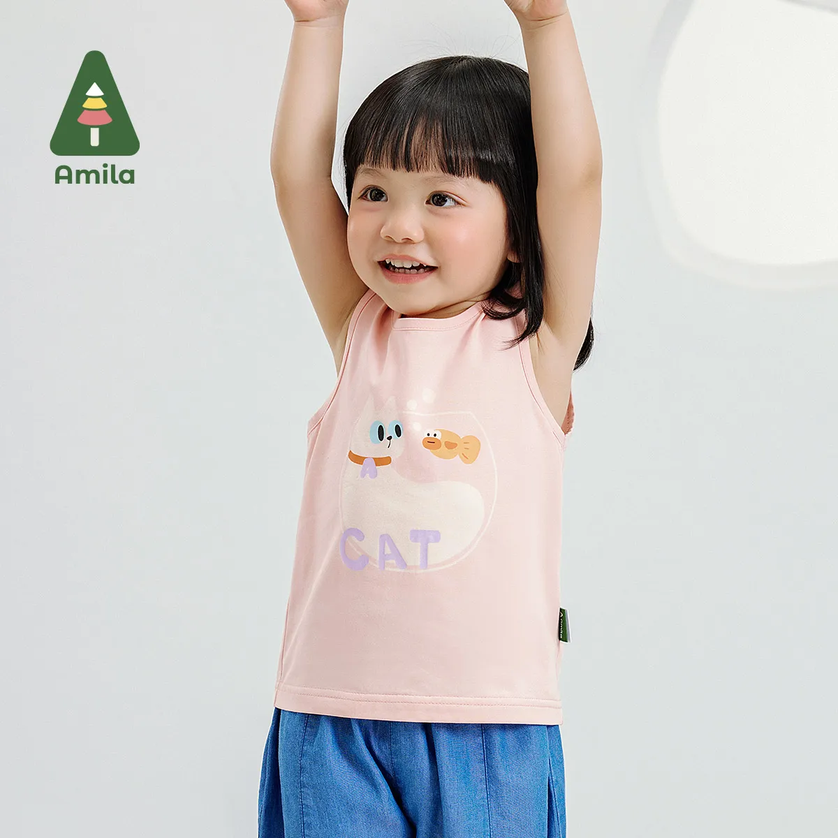 Amila Baby Top Summer 2024 New Fun Printed Cotton Color Matching Sleeveless Vest Comfortable Skin-Friendly Kids Clothing