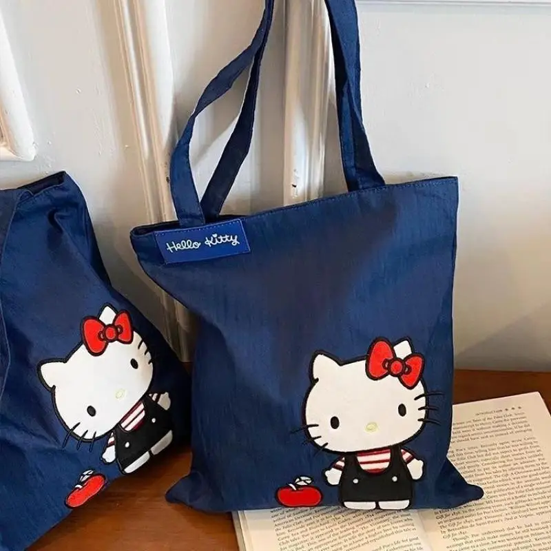Cartoon Storage Bag Hello Kitty Denim Printed Shoulder Bag Sanrio Large Capacity Simple Commuting Handbag Lazy Style Versatile