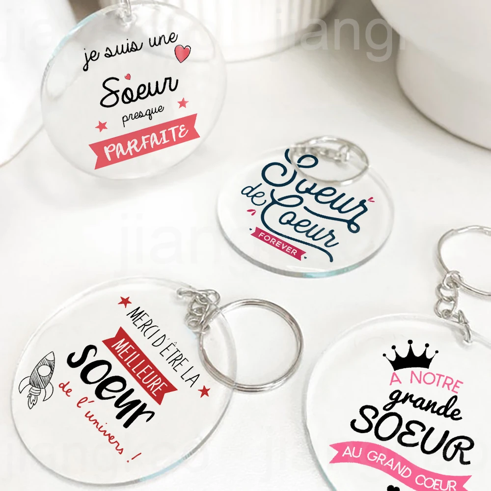 I Am An Almost Perfect Sister French Printed Key Chain Transparent Keychain Acrylic Keyring Festive Birthday Gifts for Sisters