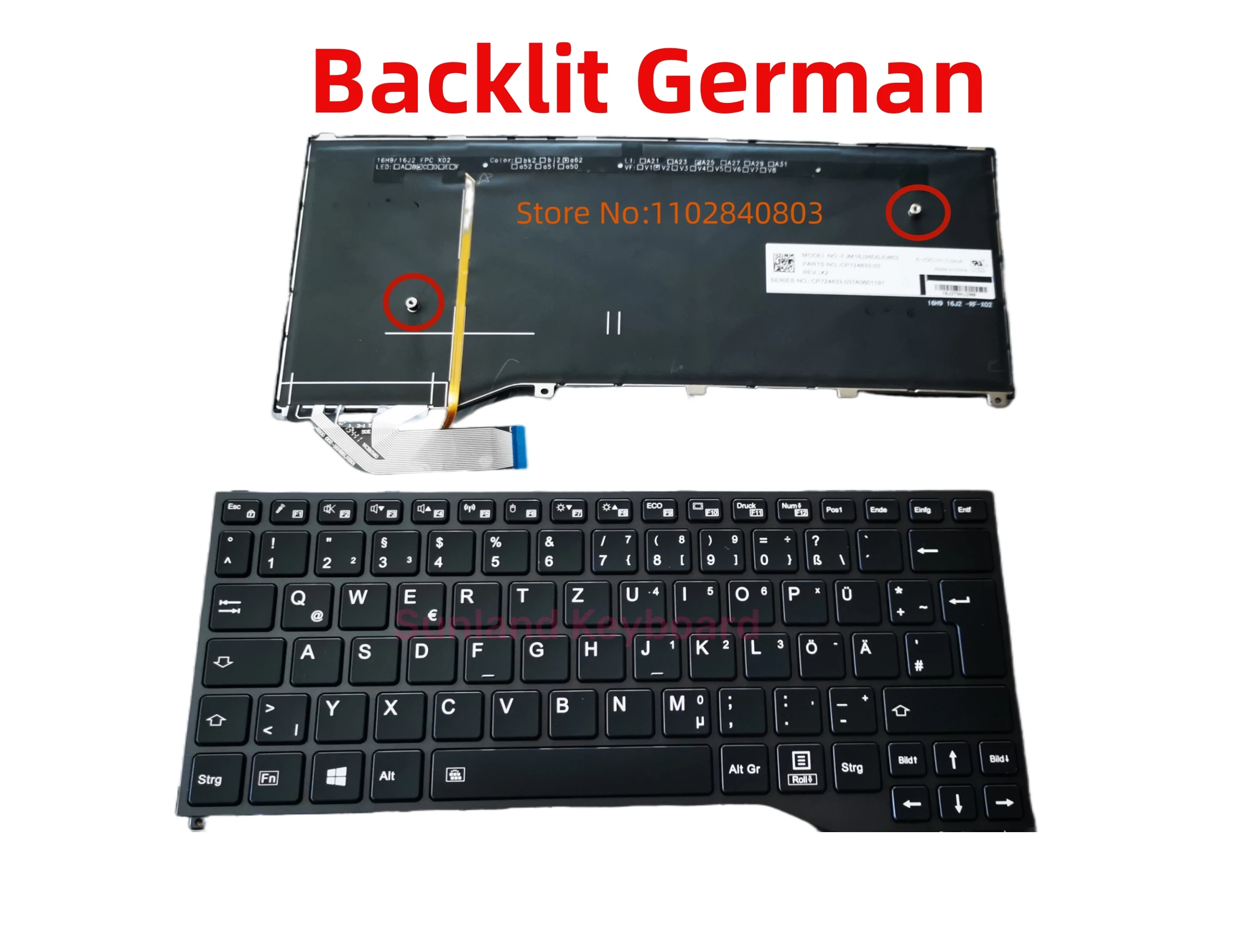 Teclado retroiluminado para portátil, para Fujitsu Lifebook P727, P728, U729X, U727, U728, U729