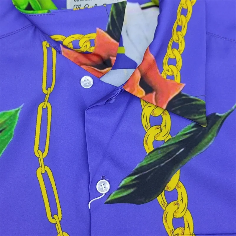 AI Trend WACKO MARIA Flower Chain Character Hawaii Short Sleeve Shirt Loose Casual Mens Womens High-end Colorblocking Shirt Tops