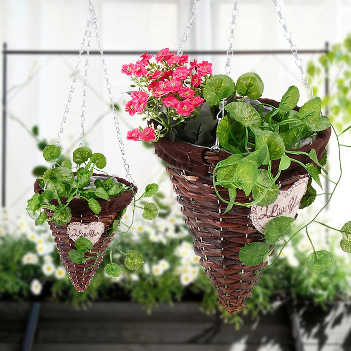 

Rattan Hanging Woven Hanging Basket Decor Vintage Decor Wall Cone Shaped Natural Style Home Wicker Rattan Flower Vase
