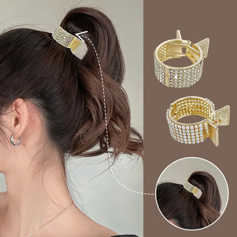 Fashion Korean Pearl Rhinestone Cat ear Metal Hair Clip Hairpins 2022 Trendy High Ponytail Female Girls Hair Claws Hairwear