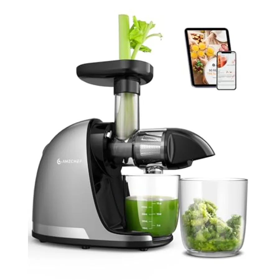 

Cold Press Masticating Juicer Machine 90 Yield Reverse System Quiet Motor for Home Breakfast Silver Grey 3-Step Clean with Brus