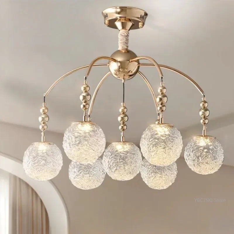 GHJUYIOL Light French style living room pendant light, creamy style healing style dining room master bedroom romantic glass pend