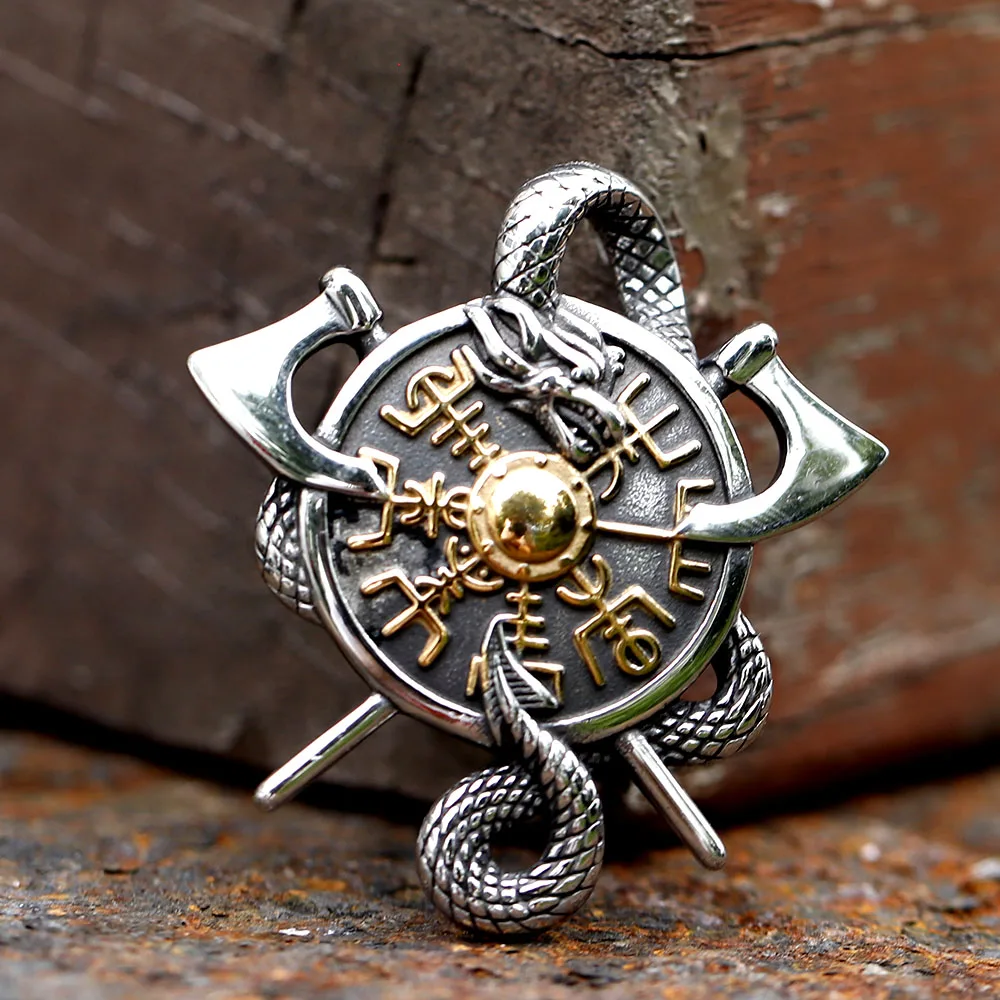 2023 New Fashion Viking  dragon Vegvisir amulet Pendant for man stainless steel jewelry for gift free shipping