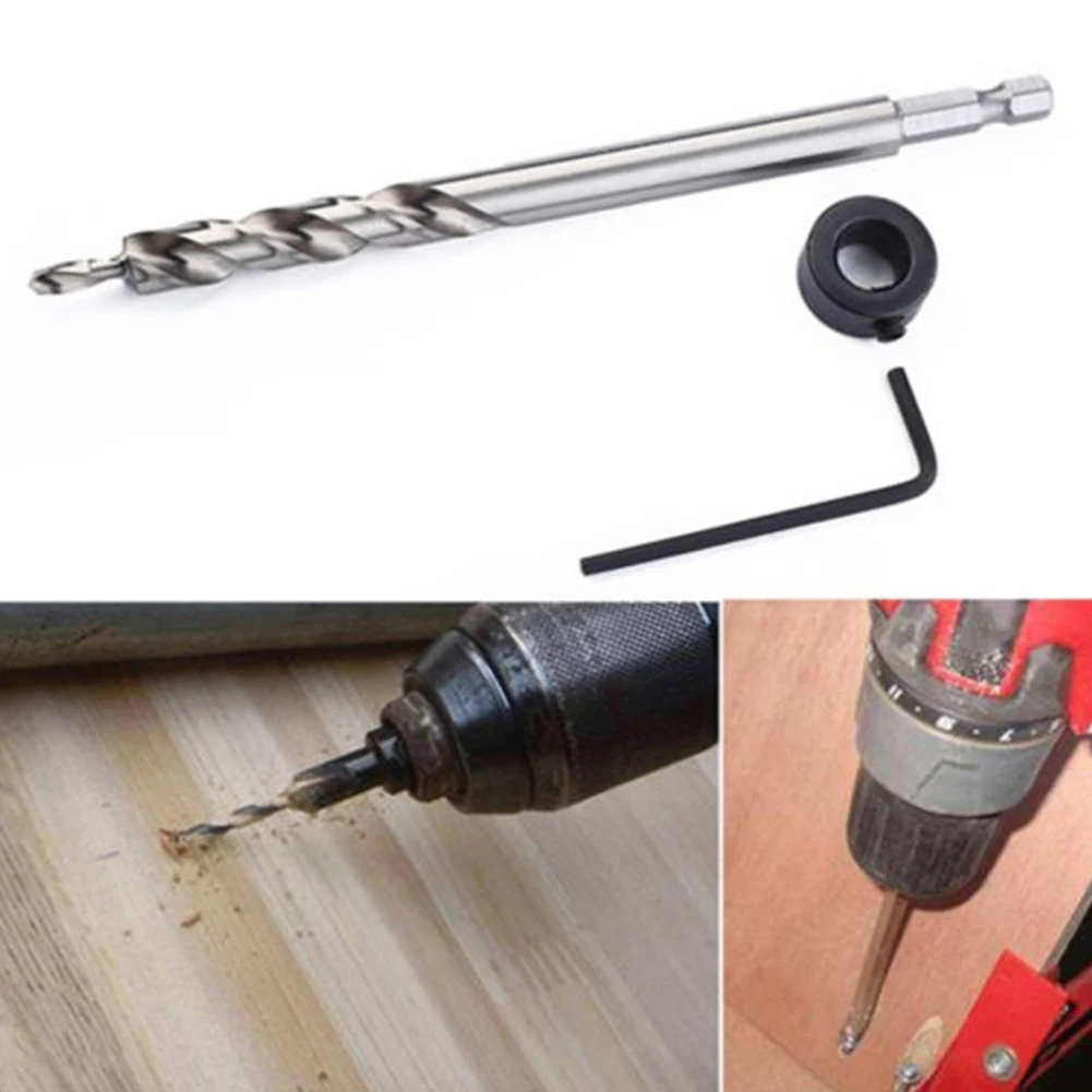 9mm Drill Bit Cutter Guide Parts Pilot Power Tools Step Woodworking Wrench 3pcs HSS Hex Shank Locator Brand New