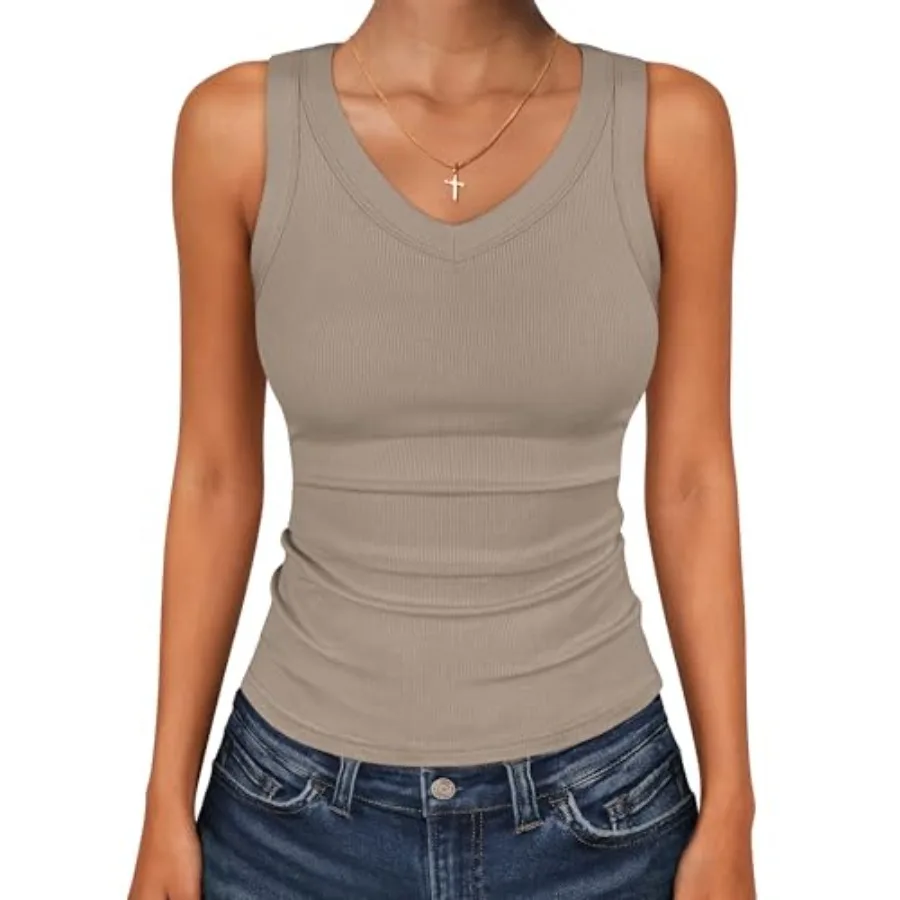 

ANRABESS Tank Tops for Women V Neck Ribbed Knit Slim Fitted Sleeveless Basic Tee Tanks Casual Summer Clothes 2026