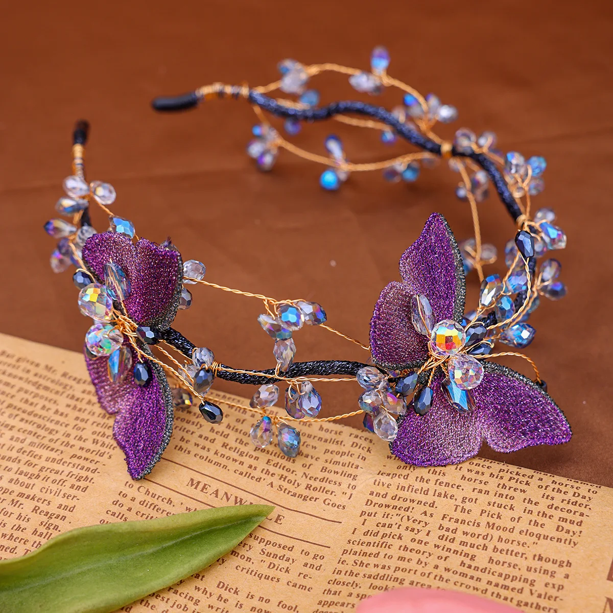 Nowa elegancka ręcznie tkana opaska z siatki Party Rhinestone opaska ślubna opaska do włosów ślubne akcesoria do włosów biżuteria