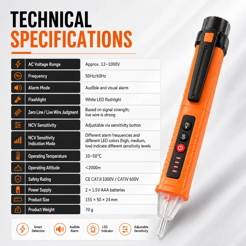 Non-Contact Voltage Detector Pen 12-1000V AC Tester, Live Wire Breakpoint Finder, Electrical Outlet Wiring Tool for Electricians