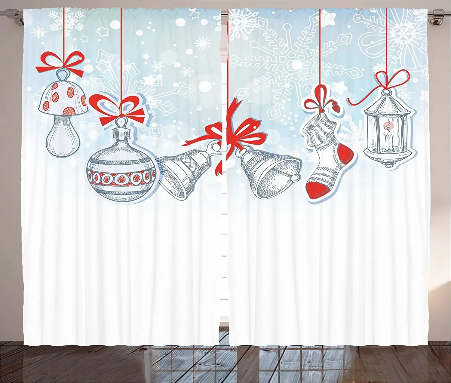 Christmas Blackout Curtains Retro Style Famous Socks for Toy and Candy Bells Snowflake Graphic Living Room Bedroom Window Drapes