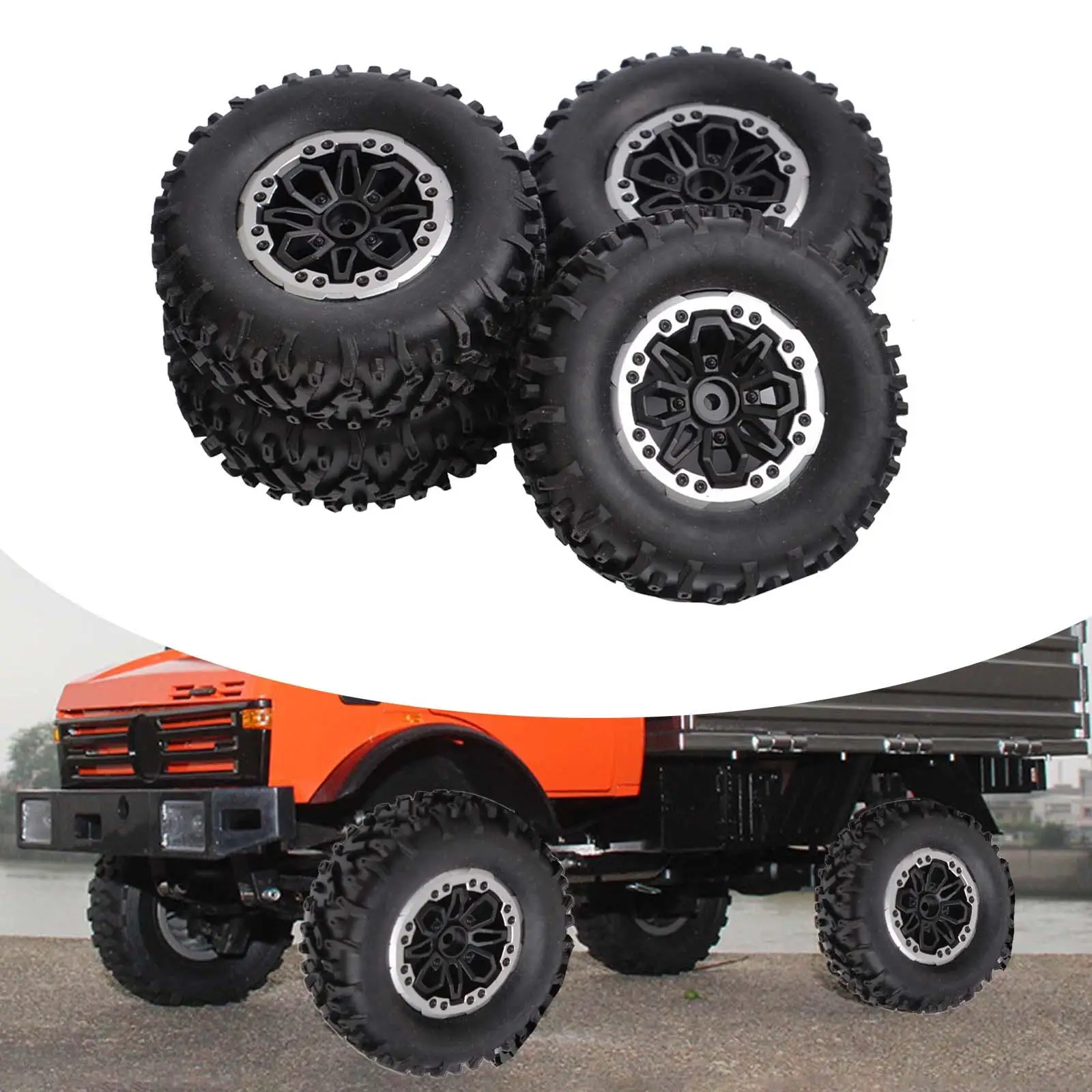 4개 RC 타이어 휠 RC 휠 및 타이어 세트 1/16 1/12 스케일 경량 64mm 휠 타이어 교체 부품, C24 B24용