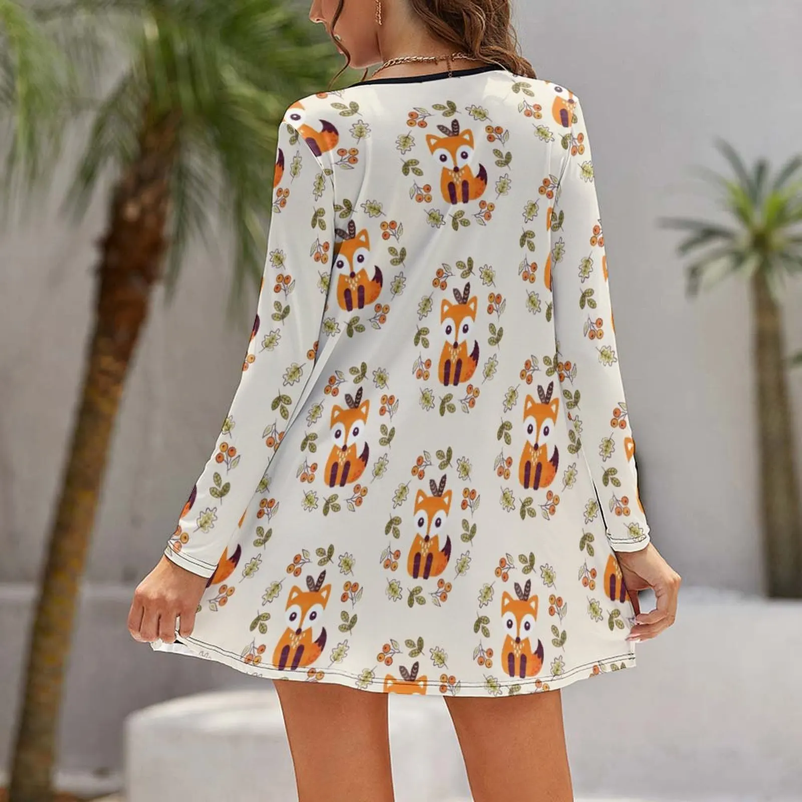 Kleiner Fuchs mit Herbst beeren lang ärmel ige lose Kleid Kleider koreanischen Stil Sommerkleider für Frauen Sommer Damen bekleidung