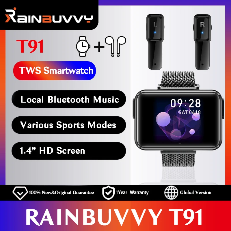 Rainbuvvy T91 Smart Watch With Bluetooth Earphones 1.4