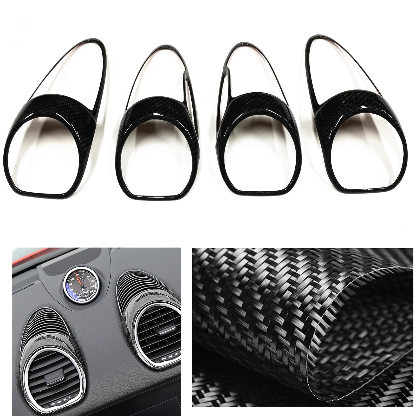 

4PCS Car Front Dashboard Sticker Dash Air Vent Outlet Trim Frame Cover For Porsche 718 911 982 Boxster Cayman 2016-2020