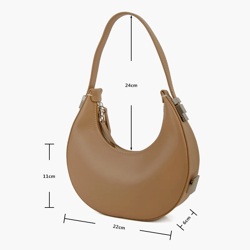 Donna-in Cow Leather Half Moon Bag Genuine Cowhide Women Crescent Hobo Handbag High Quality Round Deaign Underarm Shoulder Bag