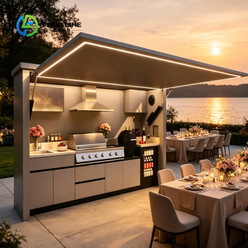 Customized Modular Stainless Steel Outdoor Kitchen Station Built-in BBQ Grill Cabinet Weatherproof Backyard Outdoor Cooking
