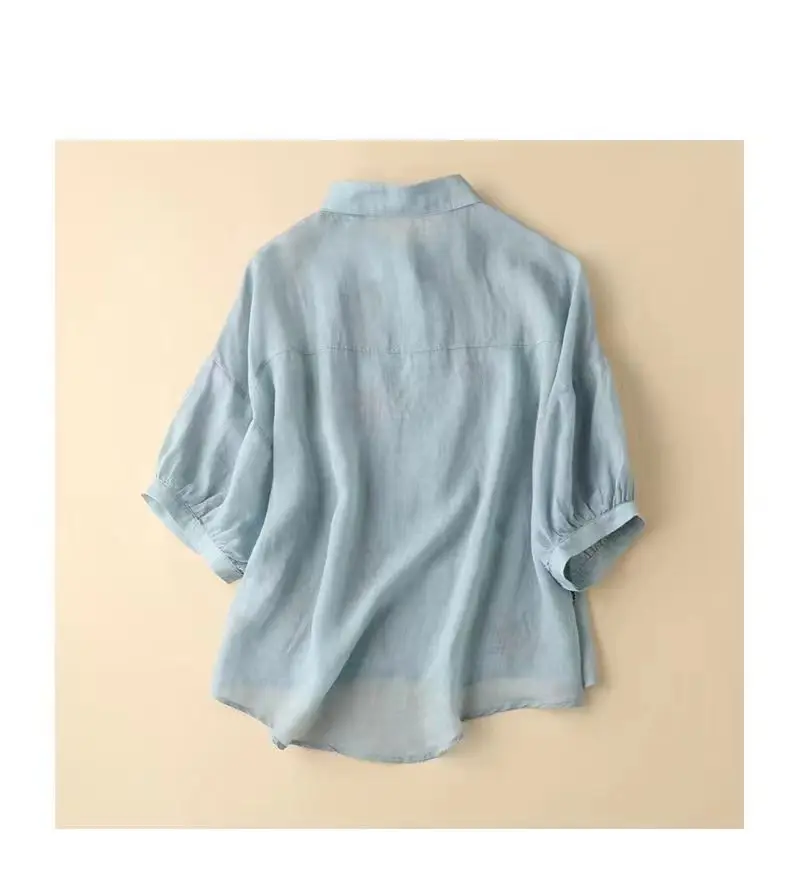 كاجوال من القطن والكتان سبعة أرباع Sve irt للسيدات من منتصف العمر Mom Faionable Color للسيدات irt Commute Sle C...