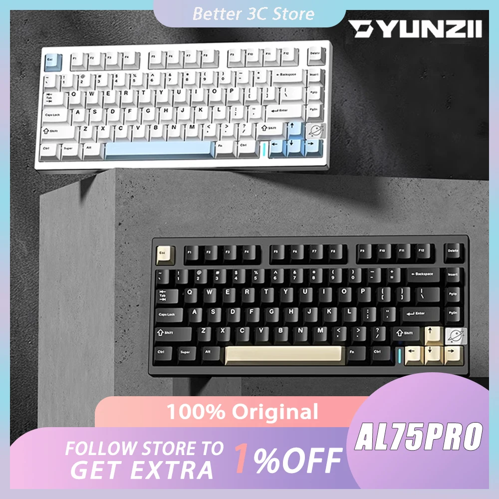 YUNZII AL75pro Mechanical Keyboard 3 Mode Wireless Gaming Keyboard Aluminum Alloy Hot Swap KEYNOUO AL75 Pro Keyboard Customized