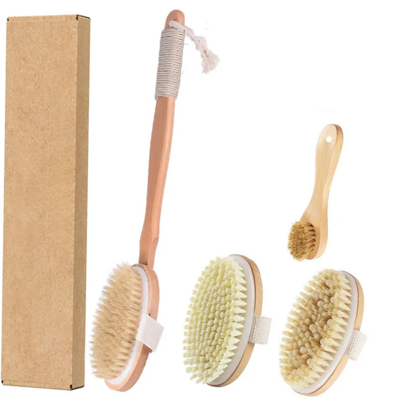 

Hard Bath Brush Set, Detachable Handle Body Bath Brush, Exfoliating Wet / Soft Dry Brush Facial Massage Brush