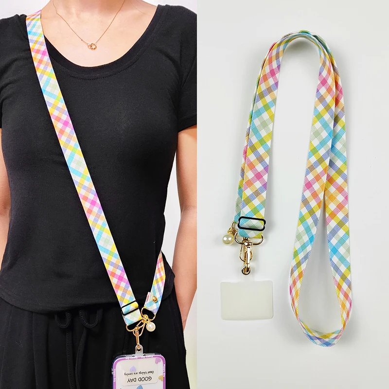 Adjustable Long Fashion Mobile Phone Lanyard Crossbody Card Neck Cord Clip Hang Lanyard Pearl Hanging Ornaments Charm Anti-lost