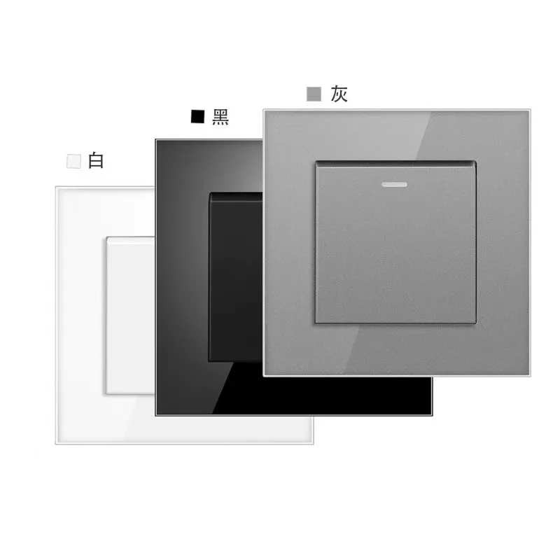 1PCS European standard type 86 wall switch Tempered glass panel embedded single link single control warping switch