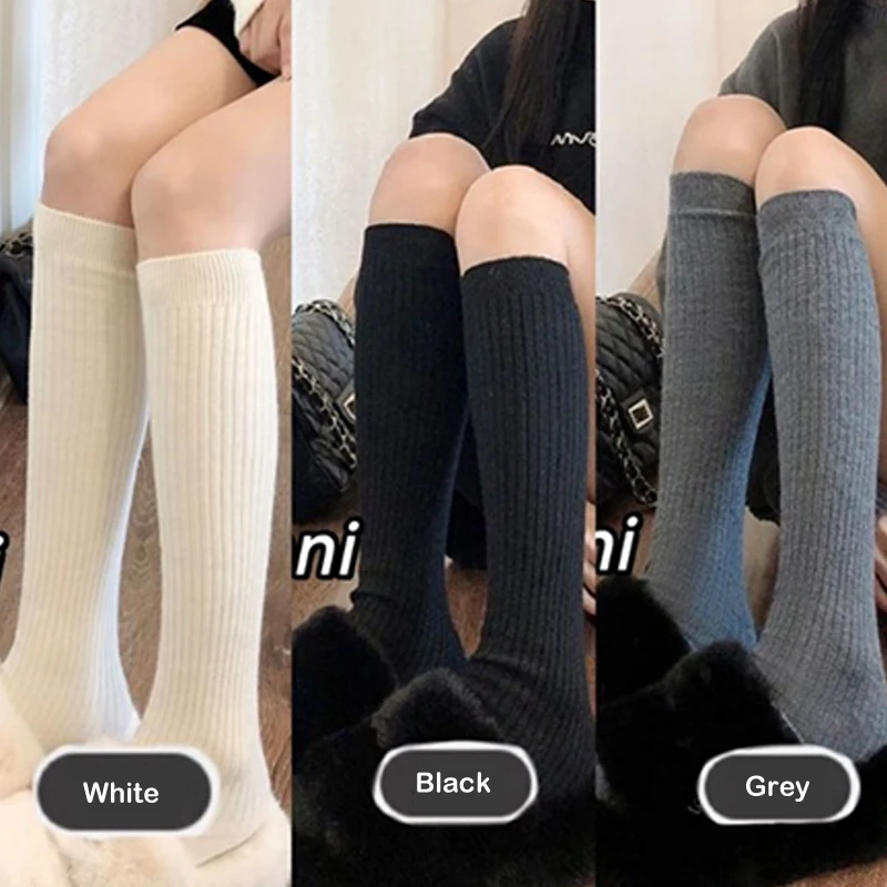 

1Pair Winter Solid Color Girl Calf Socks And Long Tube Socks Tight Thickened Warm Slim Sockings Knitted Material